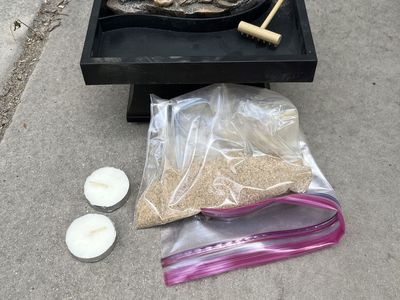 Tabletop Zen Garden Fountain with Miniature Rake, Candles, and Sand