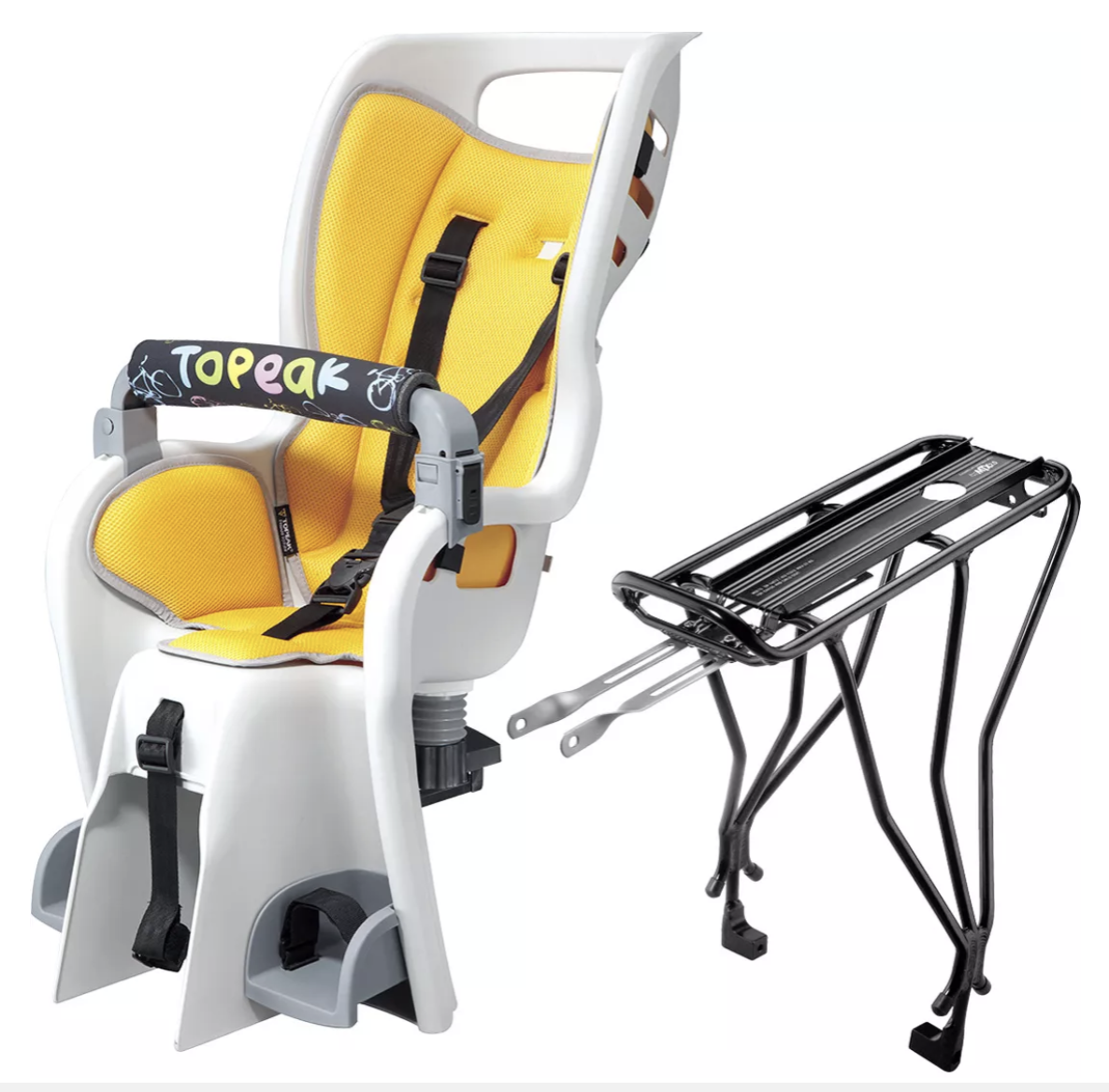 Topeak Baby Seat II Child Bike Seat with Disc Compatible Rear Rack - Yellow/Grey