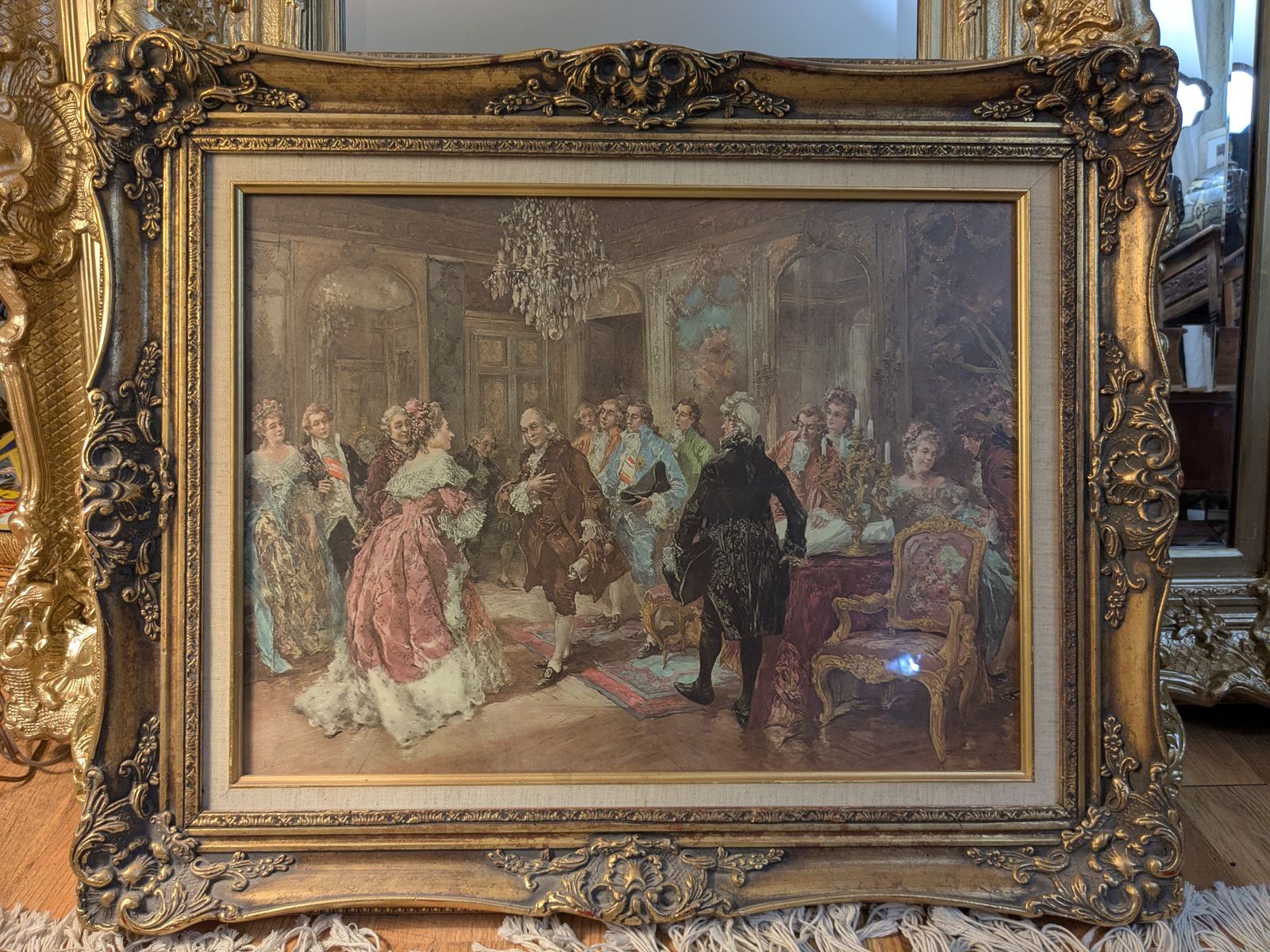 25x31.5 Vintage Custom Framed print of Benjamin Franklin at the Court of France