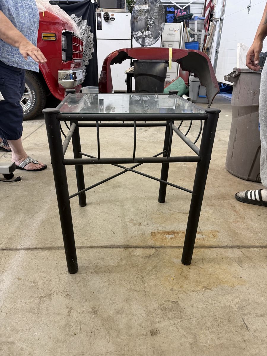 Black Metal Frame End Table with Glass Top