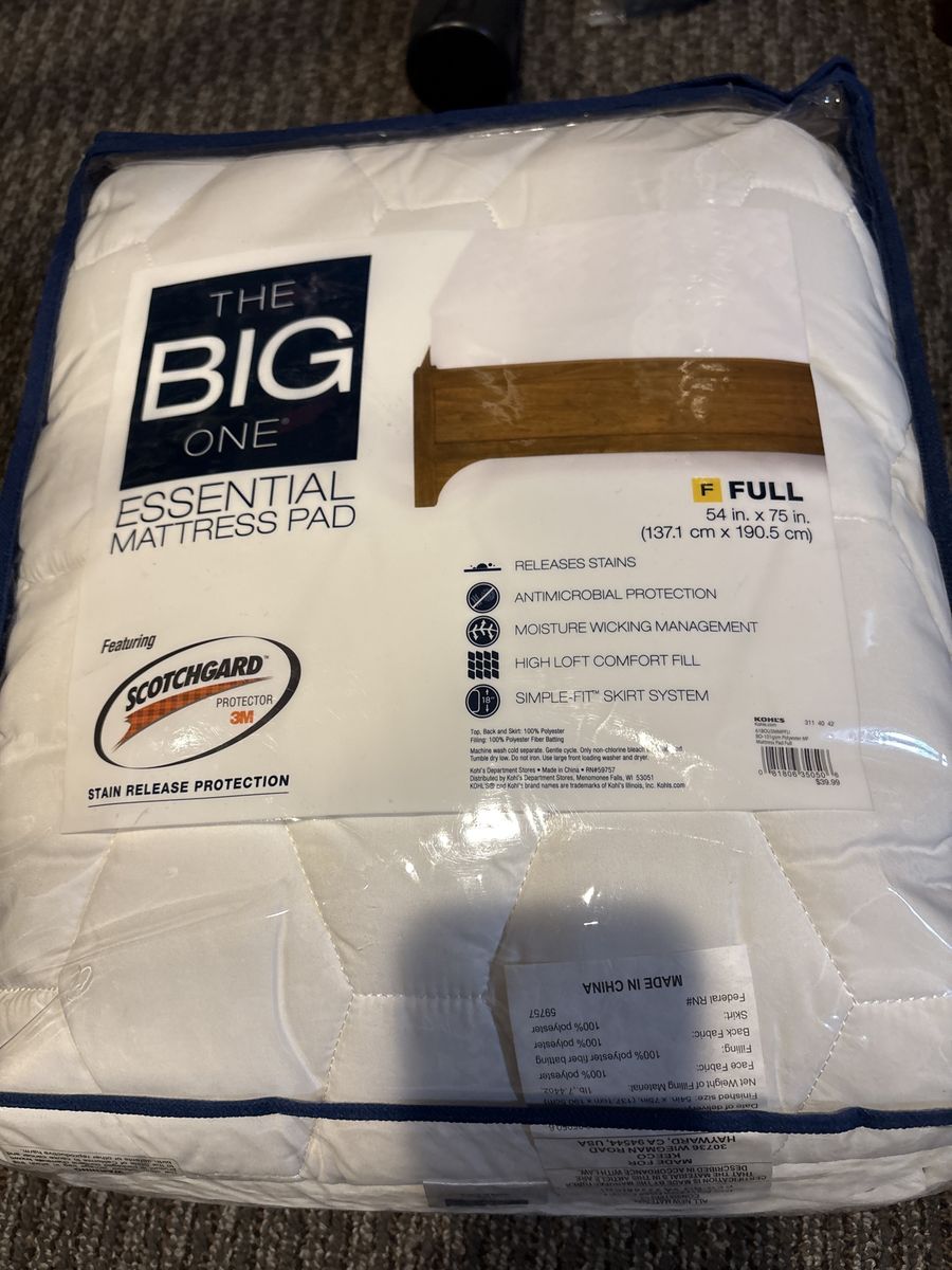 The Big One Essential Full Mattress Pad - Scotchgard, Antimicrobial, Moisture Wicking