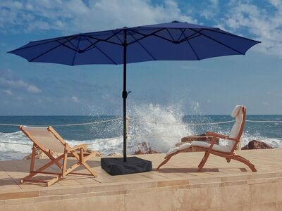 15 ft Double Sided Patio Umbrella w/ Base, Blue