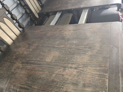Vintage old king arthur dinner table with leaf 6 chairs