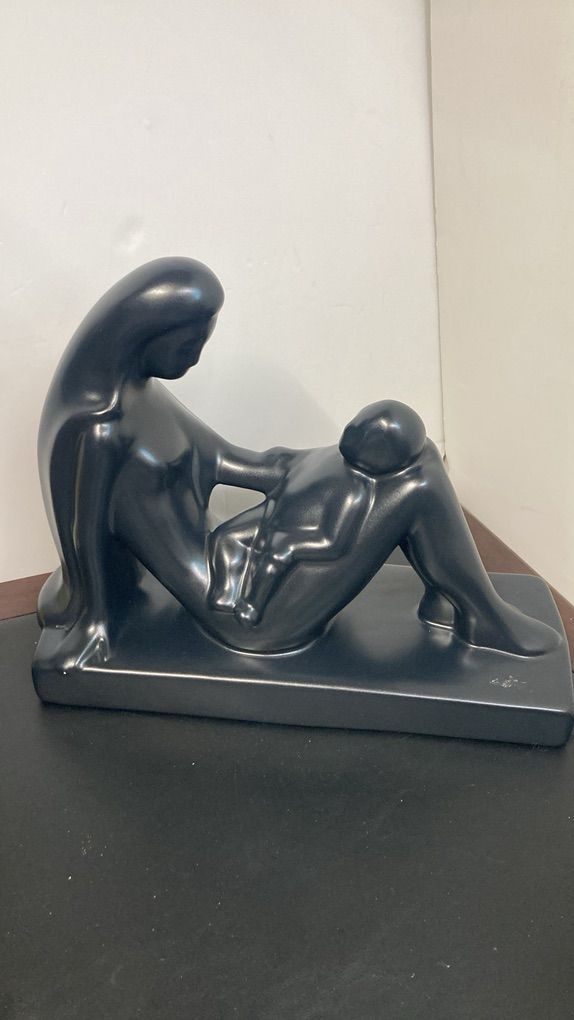 Haeger Mother And Child Sculpture Matte Black