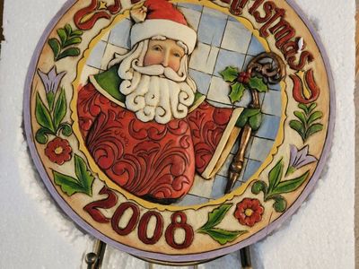 Jim Shore Heartwood Creek Merry Christmas 2008 Santa Wall Decor / Plate w/ Stand, NIB