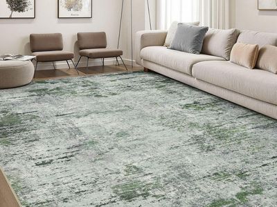 NEW 10x14 Large Soft Indoor Neutral Modern Abstract Low Pile Washable Rug Green Grey Purple