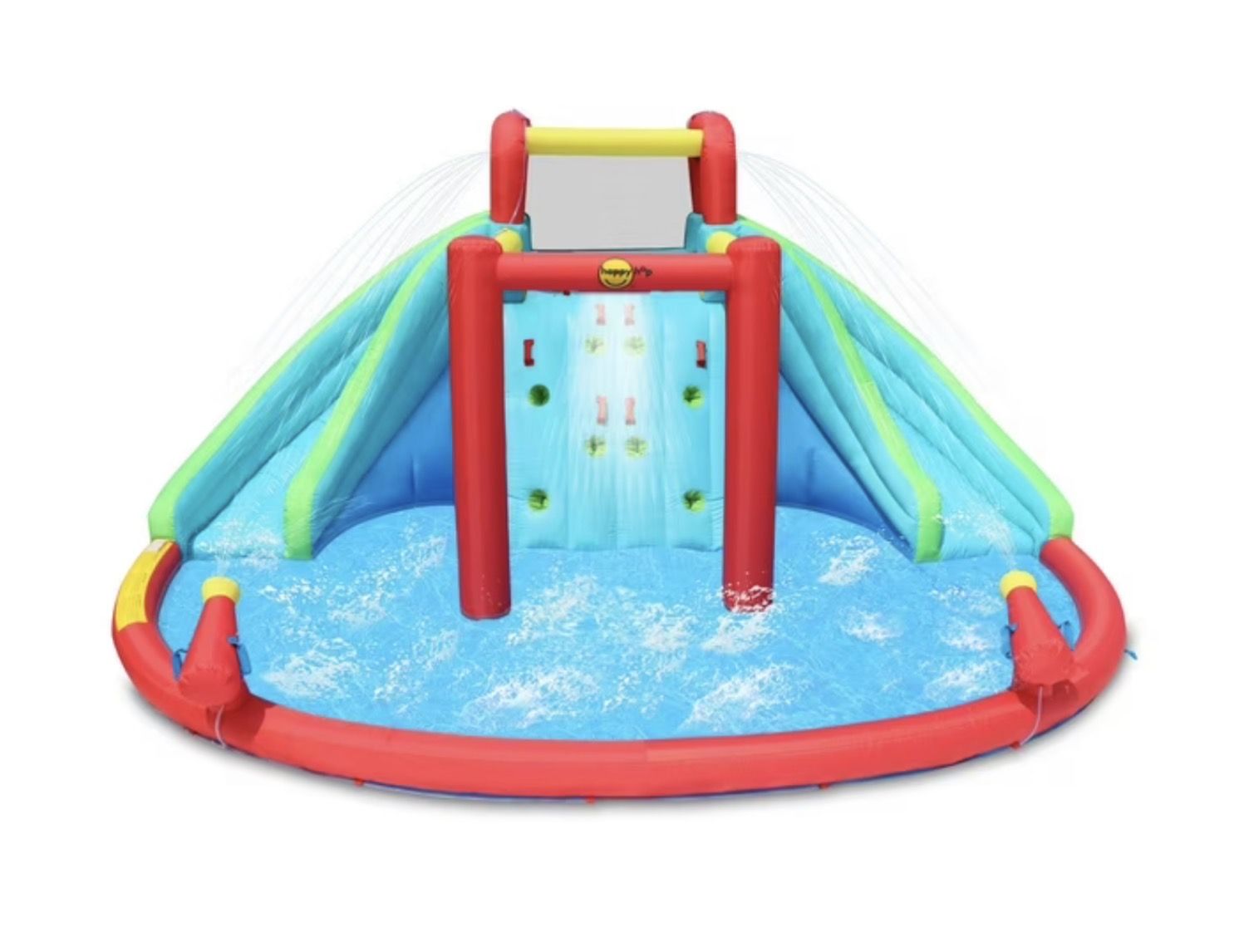 NEW Happy Hop Inflatable Waterfall Aqua Park with Pool and Slides and Cannons