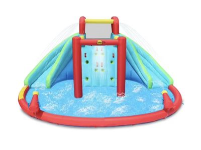 NEW Happy Hop Inflatable Waterfall Aqua Park with Pool and Slides and Cannons