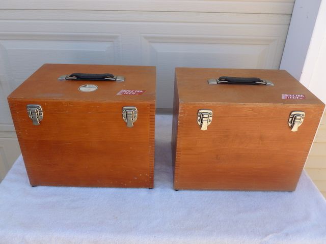 Two Large Matching Wooden Boxes with Leather Handles - Vintage