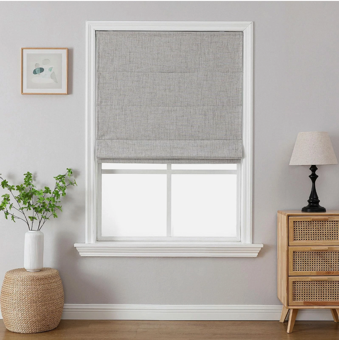 Joydeco Cordless Roman Shade Blackout Linen Window Blind 35x75 Grey White