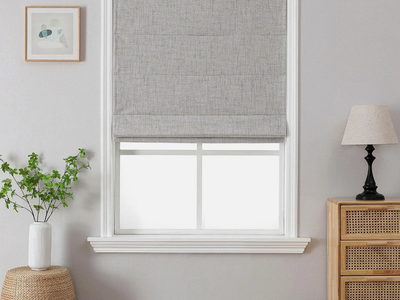 Joydeco Cordless Roman Shade Blackout Linen Window Blind 35x75 Grey White