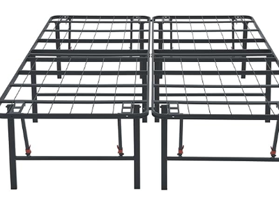 Queen Foldable Metal Platform Bed Frame with Storage, Sturdy Steel