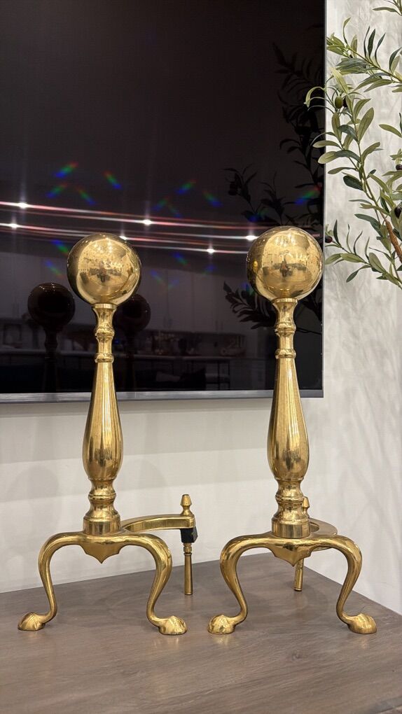 Vintage Brass Fireplace Andirons