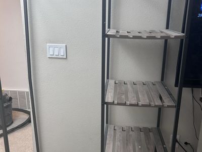 Garment Rack with Wood Slat Shelving and Hanging Bar