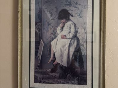 Framed Fine Art Print of Girl in White Dress in Gold Frame
