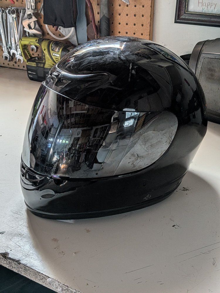 Black Motorcycle Helmet - Full Face, Tinted Visor, Adjustable Strap