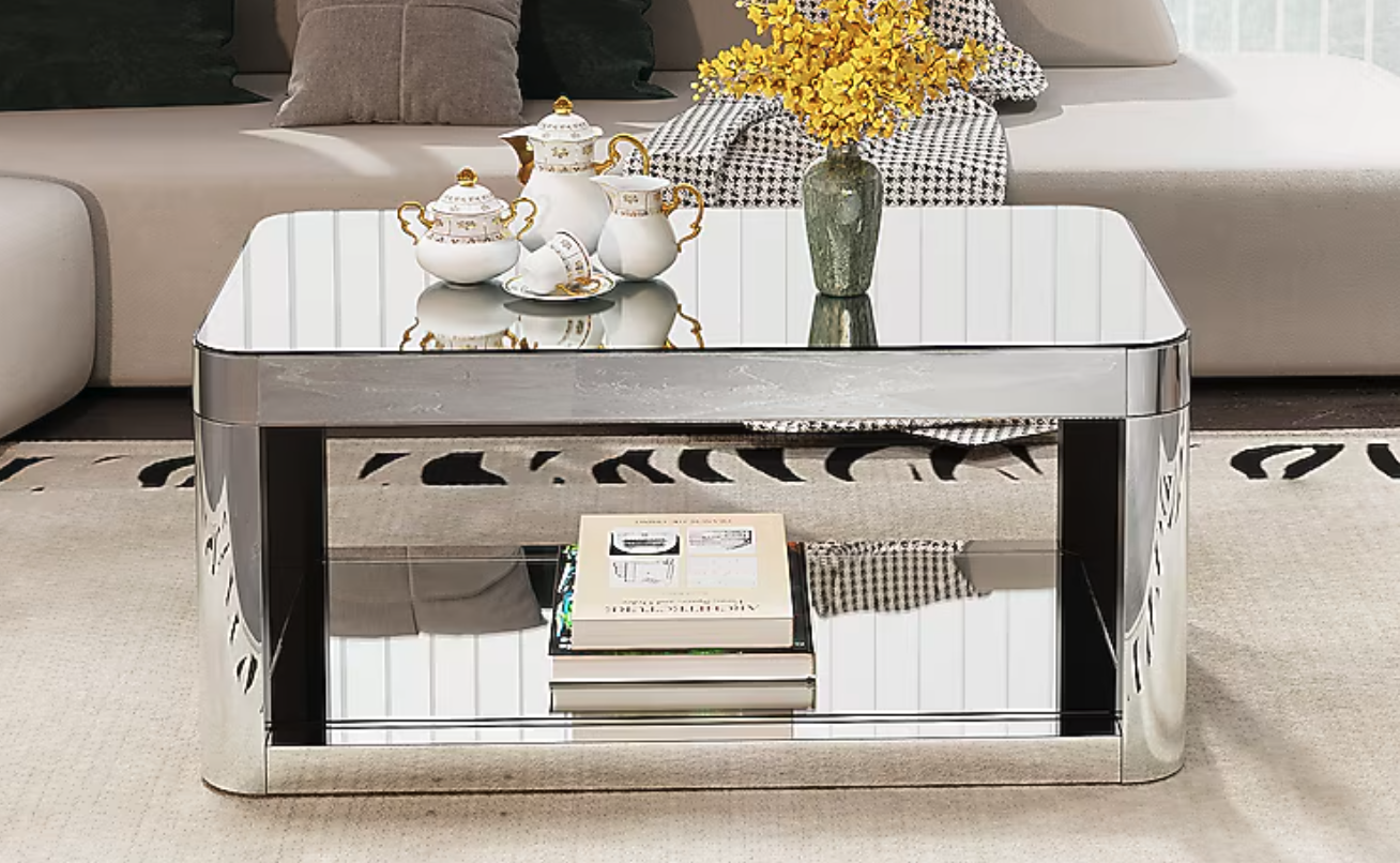New in box curved mirror glass Coffee Table 39.37"W for  Modern Glass Coffee Table