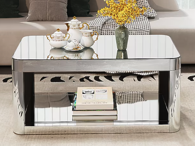 New in box curved mirror glass Coffee Table 39.37"W for Modern Glass Coffee Table