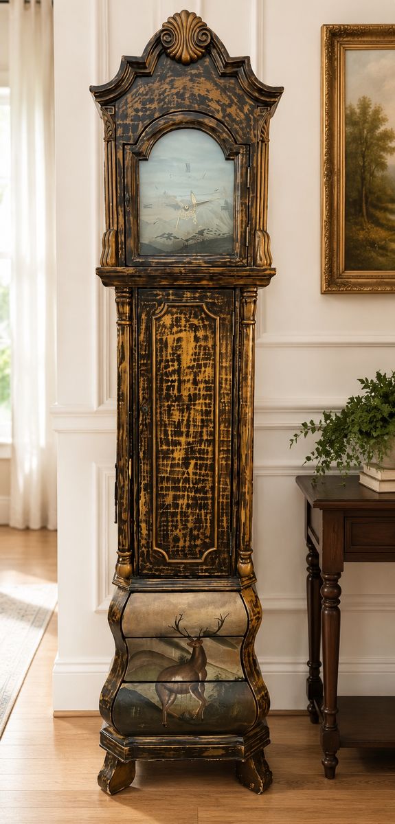 Unique Hand-Painted Grandfather Clock Cabinet – 85” Tall