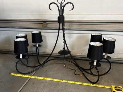 Black Wrought Iron Chandelier - 6-Bulb Pendant Light, 41" Wide, 21" Chain, Classic Design