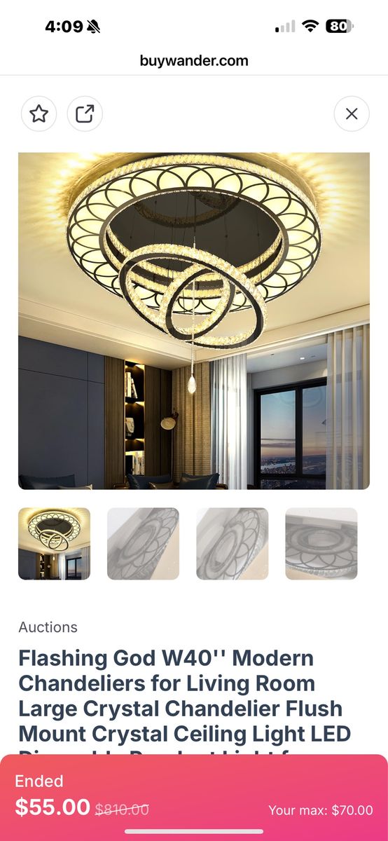 Flashing God W40" Modern Crystal Flush Mount LED Chandelier for Living Room