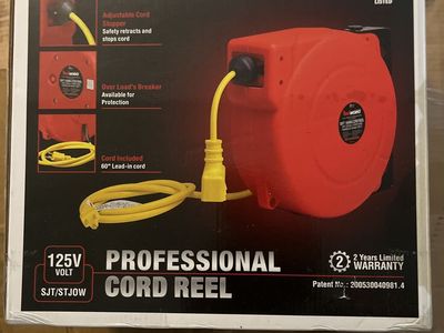 ReelWORKS Professional Cord Reel, 125V SJT/STJOW, with Overload Breaker & Adjustable Stopper