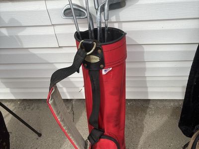 Excalibur Vintage Red Golf Bag with Partial Club Set Used