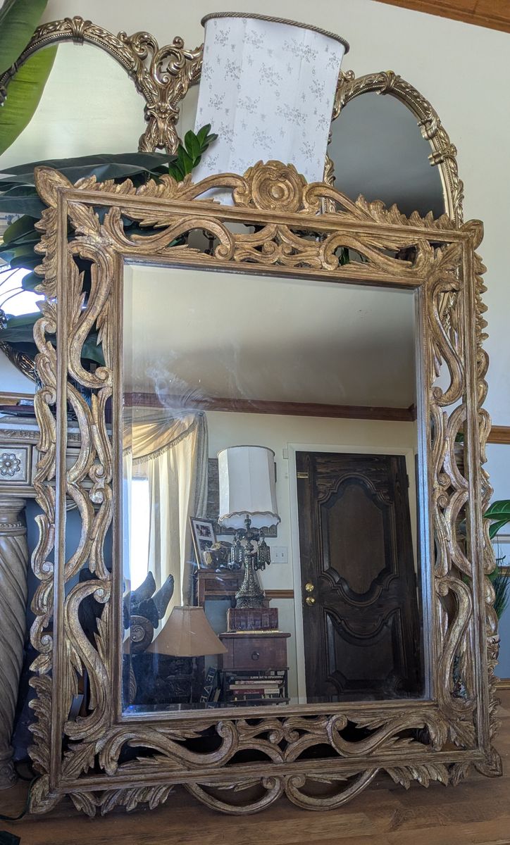 48x65 XXXL Hand carved 24K Gold leaf Antique (Vintage) San Miguel 1930s wood mirror