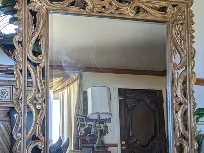 48x65 XXXL Hand carved 24K Gold leaf Antique (Vintage) San Miguel 1930s wood mirror