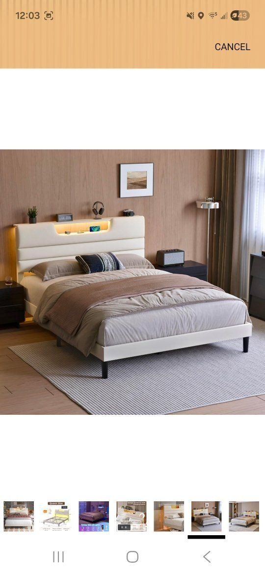 **Queen** Upholstered Bed Frame w/Lights**