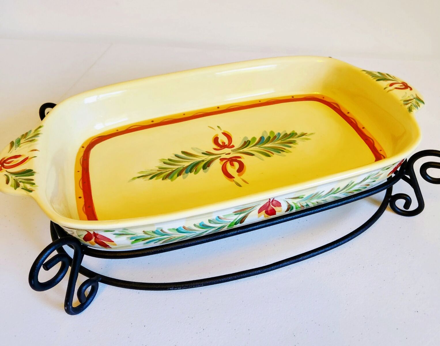 NEW LOWER PRICE FOR THE HOLIDAYS! Gail Pitman Hand-Painted Casserole Dish and Stand