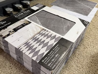 FloorPops Chris & Julia Bonneville Peel & Stick Floor Tiles - 12"x12", Gray/White, 10 tiles/10 sq ft