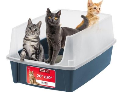 XX-Large Litter Box, High Sided Scatter Shield, 30"L x 20"W x 14"H, Navy