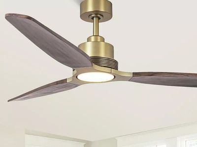 Parrot Uncle 56" Transitional Brass Solid Wood Diammable Ceiling Fan with Light and Remote