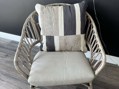 Boho Rattan Woven Accent Chair with Cushion - outdoor / indoor