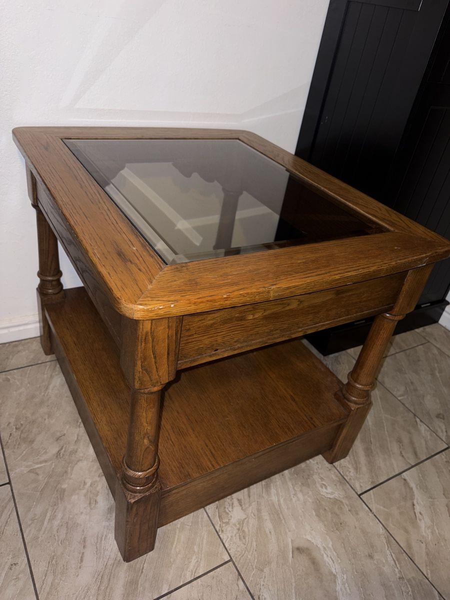 Vintage Oak Wood End Table 