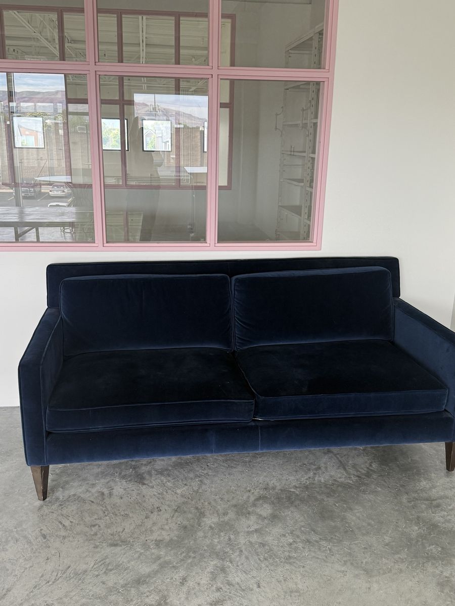 Crate and barrel blue velvet couch
