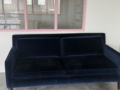 Crate and barrel blue velvet couch
