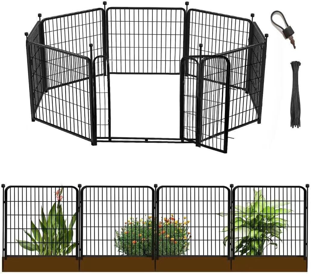 4ft Black Metal Pet/Garden Fence w/ Gate - 8 Panels - Like New - $120