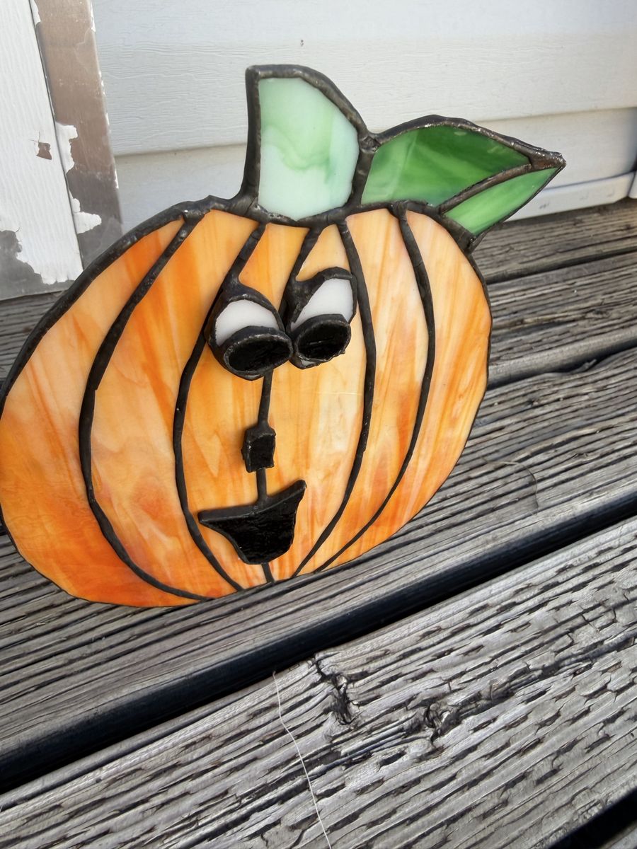 Handmade Stained Glass Jack-o'-Lantern Pumpkin Candle Holder Halloween Decor