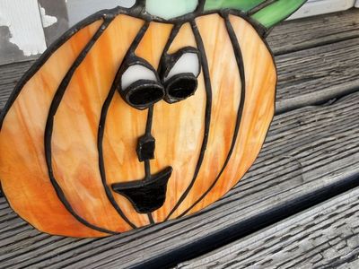 Handmade Stained Glass Jack-o'-Lantern Pumpkin Candle Holder Halloween Decor