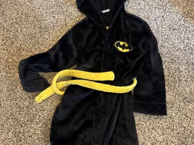 DC Comics Boys' Batman Plush Hooded Robe - Black/Yellow with Bat Ears, Size M