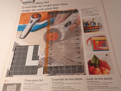 Fiskars 3-Piece Fabric Cutting Set - 45mm Rotary Cutter, 18x24 Mat, 6.5x24.5 Ruler