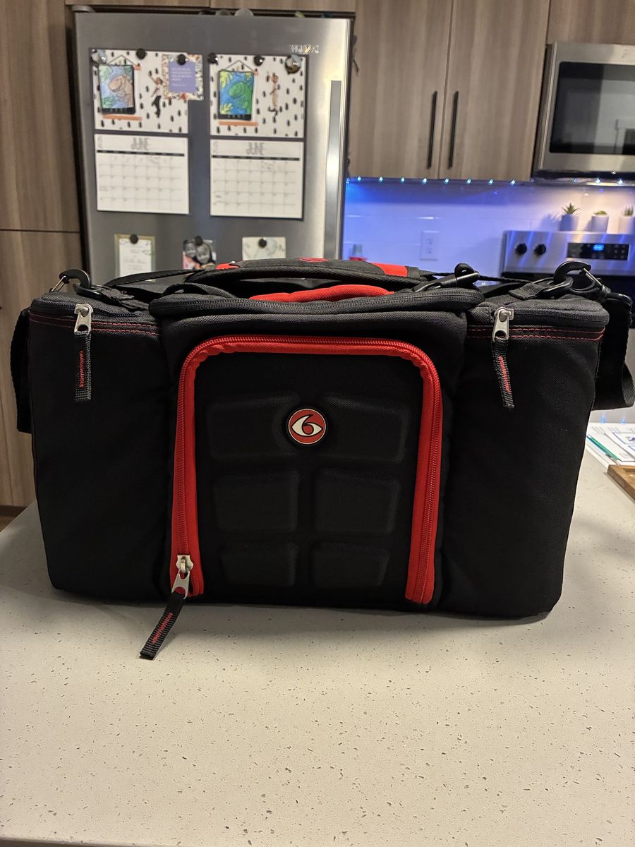 6 Pack Fitness Innovator Meal Prep Cooler Bag - Black/Red with Containers