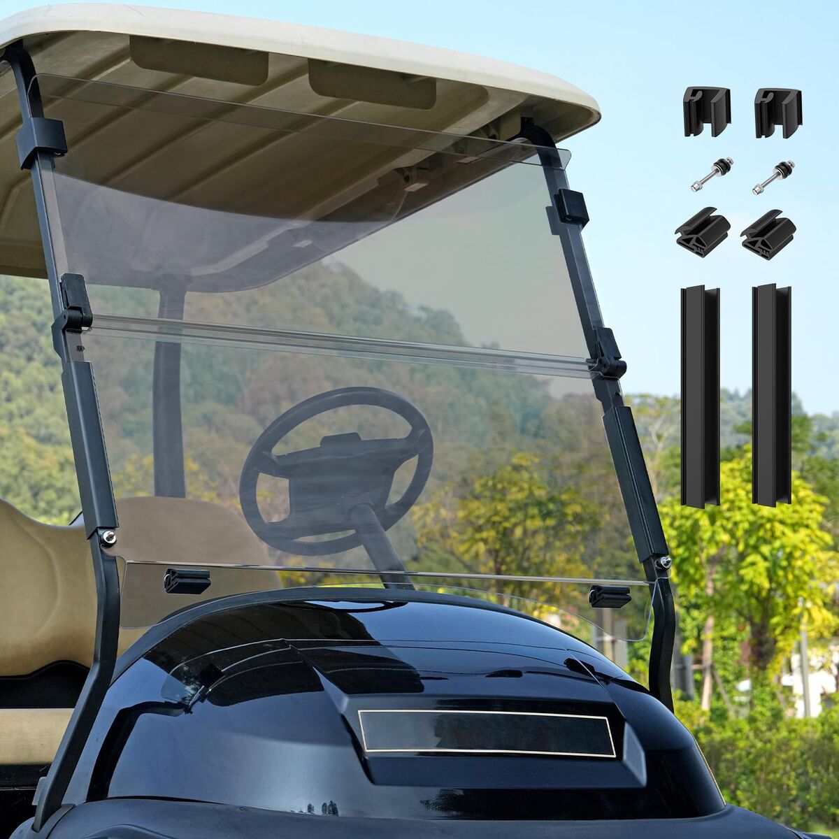 Golf cart Club Car Tinted Windshield - Foldable/PC UV Resistant