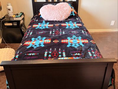 Twin Size Bed Frame with Headboard and Footboard - Black Wood Slatted Base
