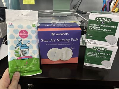 Lansinoh & Curad Nursing Pads + Dapple Baby Breast Pump Wipes - New