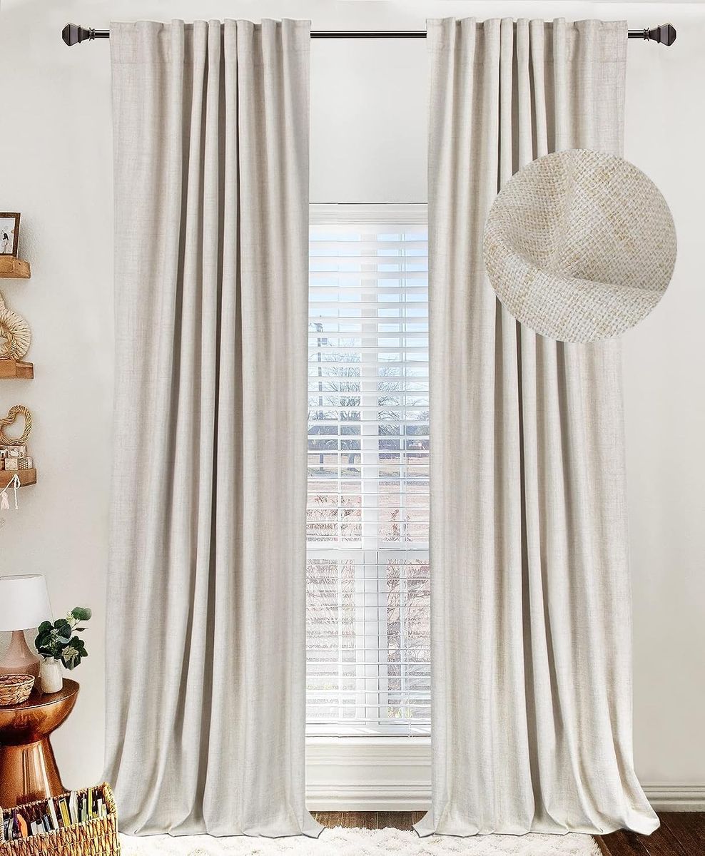 New! 100% Blackout Shield Linen Blackout Curtains for Bedroom 84 Inches Long, Back Tab/Rod Pocket Living Room Drapes, Thermal I