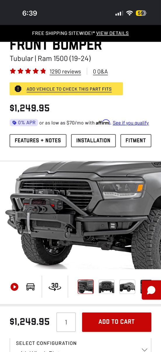 Rough Country Tubular Front Bumper for Ram 1500 (19-24) - Black