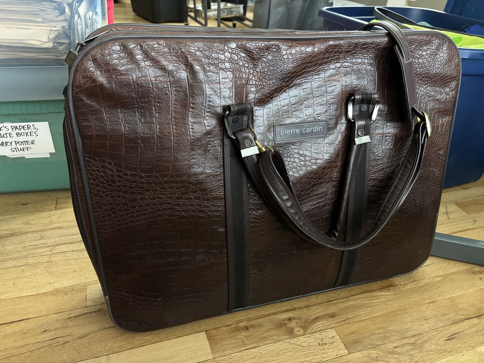 Vintage Pierre Cardin Brown Faux Crocodile Garment Bag Luggage